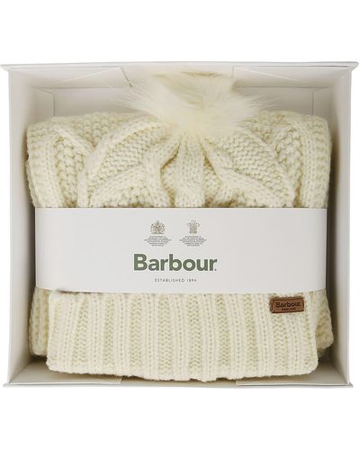 Barbour Ridley Beanie Scarf Gift Set - Natural