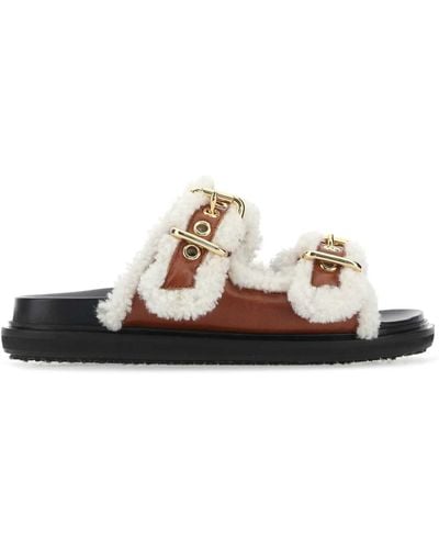 Marni Two-tone Leather And Shearling Fussbett Slippers - Multicolour