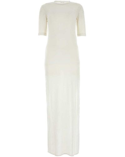 Ami Paris Paris Crewneck Fine-Knitted Sheer Maxi Dress - White
