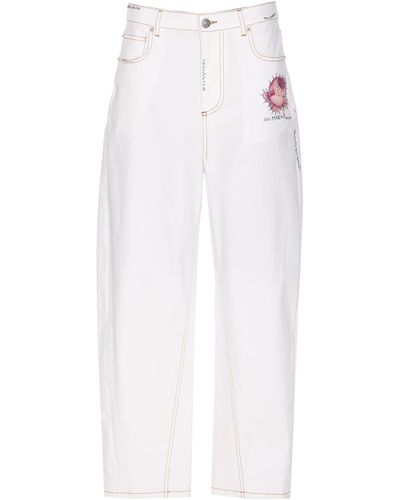 Marni Denim Trousers With Flower Patch - White