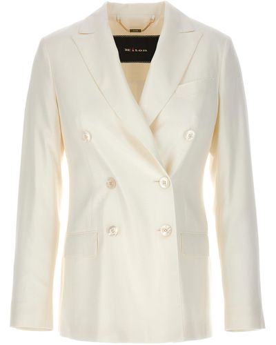 Kiton Viscose Double-breasted Blazer Blazer And Suits - White