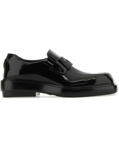 Prada Triangle-Patch Leather Loafers - Black