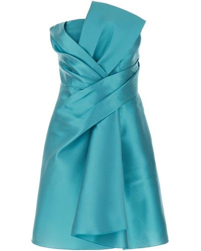 Alberta Ferretti Mikado Strapless Mini Dress - Blue