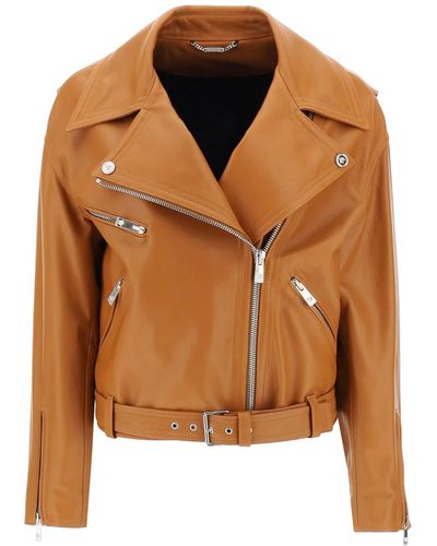 Versace Biker Jacket In Leather - Brown