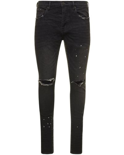 Purple Brand Skinny Jeans With Rips And Paint Stains In Cotton Denim - Black