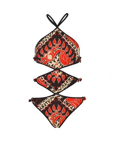 Valentino One-piece Swimsuit Archive Ifesto With Inserts - Red