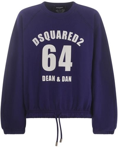 DSquared² Dean & Dan Cotton Drawstring Sweatshirt - Blue