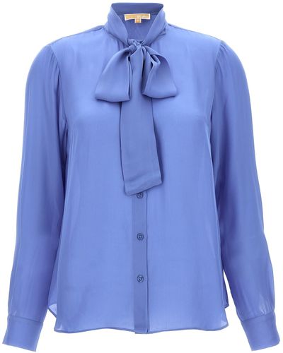 MICHAEL Michael Kors Pussy Bow Blouse Shirt, Blouse - Blue