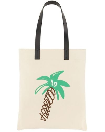 Palm Angels Cotton Canvas Shopping Bag - White
