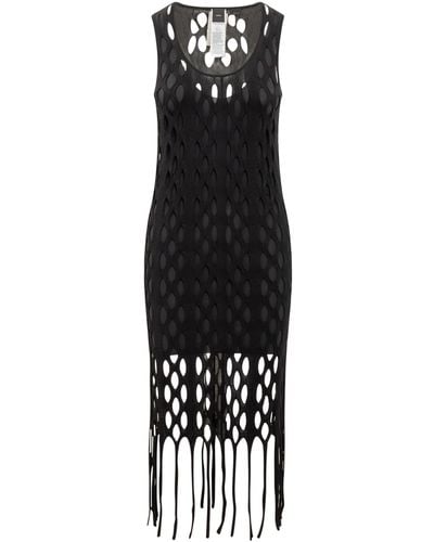 Pinko Dress With Mesh Effect And Fringes - Black