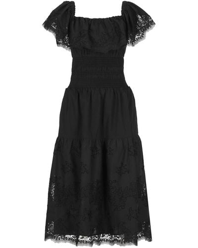 Self-Portrait Cotton Midi Dress - Black