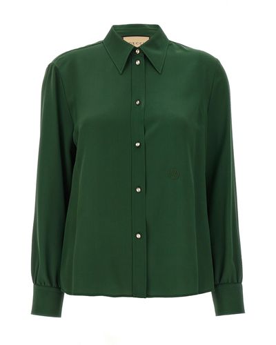 Gucci Crêpe De Chine Shirt With Logo Embroidery - Green