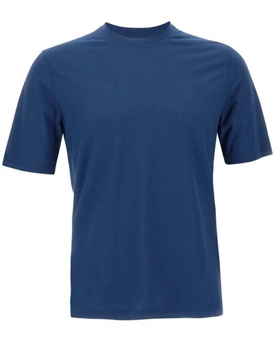 FILIPPO DE LAURENTIIS Crêpe Cotton T-Shirt - Blue