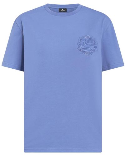 Etro Light T-Shirt With Tone-On-Tone Embroidery - Blue