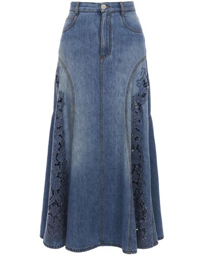 Chloé Denim&leather Skirt - Blue