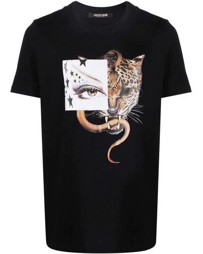 Roberto Cavalli Jaguar-print Short-sleeved T-shirt - Black