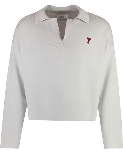 Ami Paris Cotton-Wool Blend Sweater - White