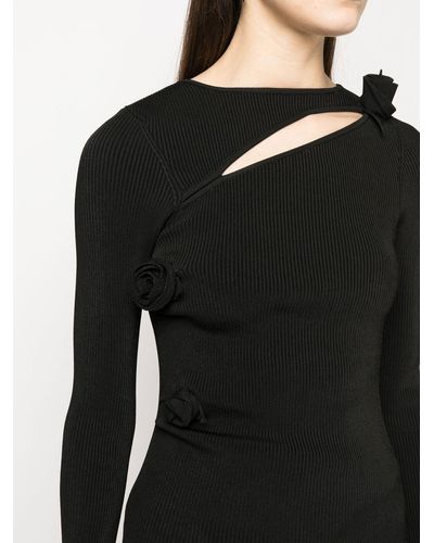 Coperni Ribbed Top With Cut-Out And Rose Appliques - Black