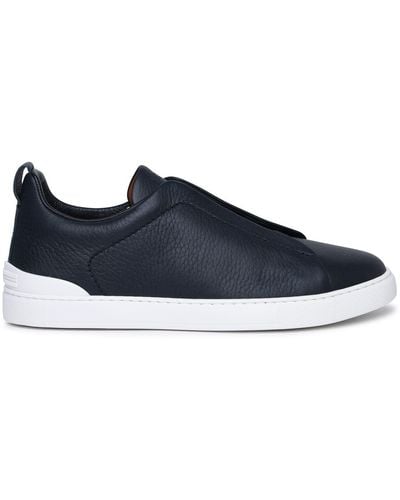 ZEGNA 'triple Stitch' Blue Leather Sneakers