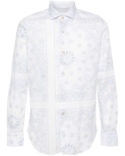 Eleventy Patterned Long-Sleeved Shirt - White