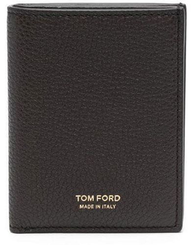 Tom Ford Soft Grain Leather T Line Folding Cardholder - White