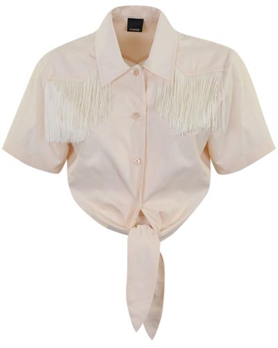 Pinko Cropped Shirt With Fringes - Natural