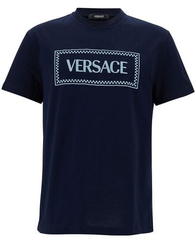 Versace Crewneck T-Shirt With 90' Logo Print - Blue