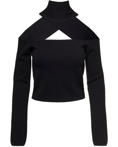 GAUGE81 'molins' Black Top With Choker Detail And Extra Long Sleeves In Rayon Blend