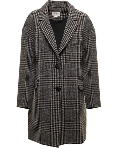 Isabel Marant Limiza egg-shaped Coat In Pure Wool Flannel With Check Pattern Isabel Marant Étoile Woman - Gray