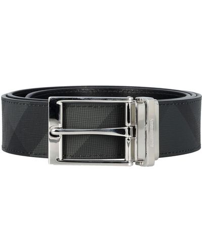 Burberry Check And Leather Reversible Belt - Black