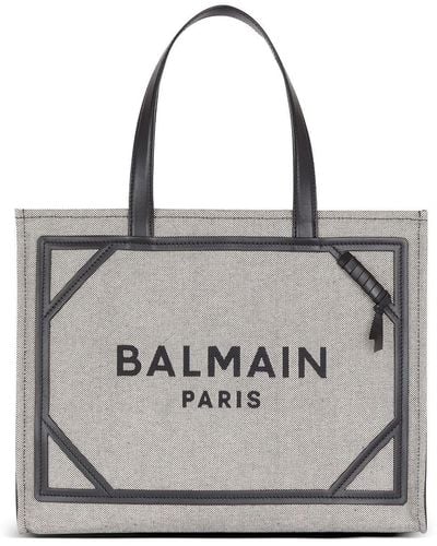 Balmain Logo Embroidered Top Handle Bag - Gray