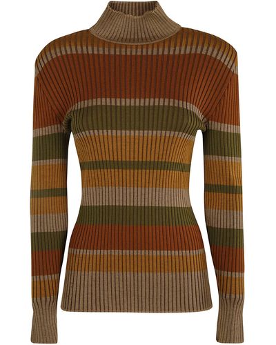 Alberta Ferretti Stripe Patterned Knit Jumper - Brown