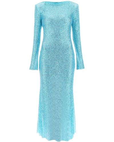 Self-Portrait Self Portrait Long-sleeved Maxi Dress With Sequins And Beads - Blue