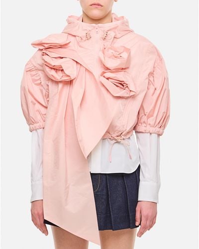 Simone Rocha Cropped Puff Sleeve Jacket W/ Turbo Pressed Roses - Pink