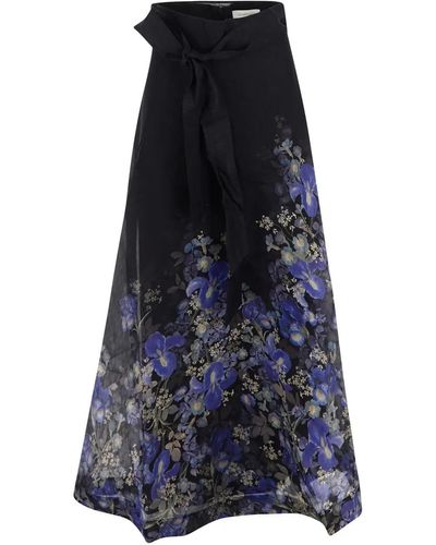 Zimmermann Lyrical Iris Linen & Silk-blend Maxi Skirt - Blue