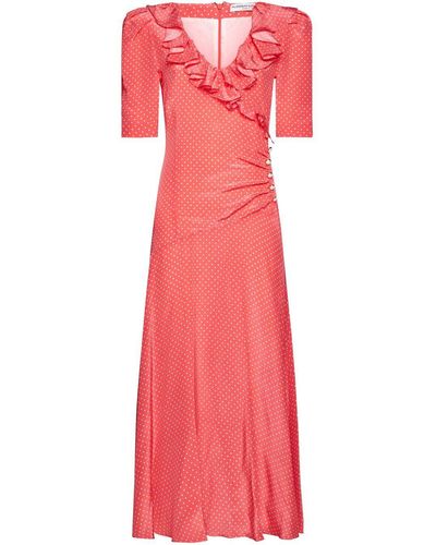 Alessandra Rich V-Neck Ruffled Dress - Pink