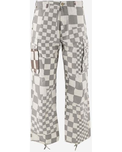 ERL Cotton Cargo Trousers With Plaid Pattern - Grey