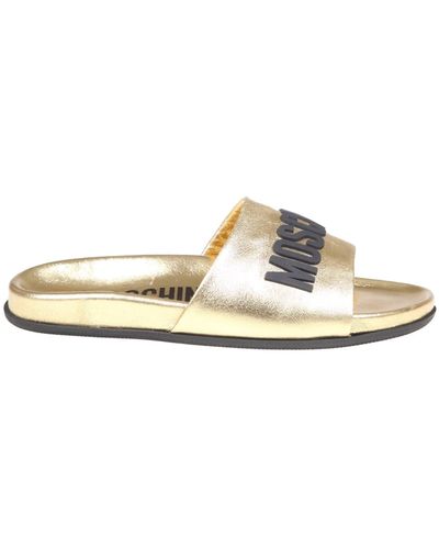 Moschino Leather Slide Sandal With Logo - White
