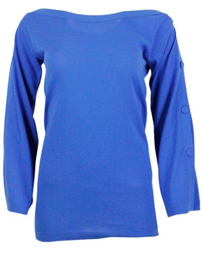 Malo Boat Neck, Long-Sleeved Shirt - Blue