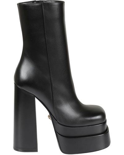 Versace Side Zipped Wedge Boots - Black