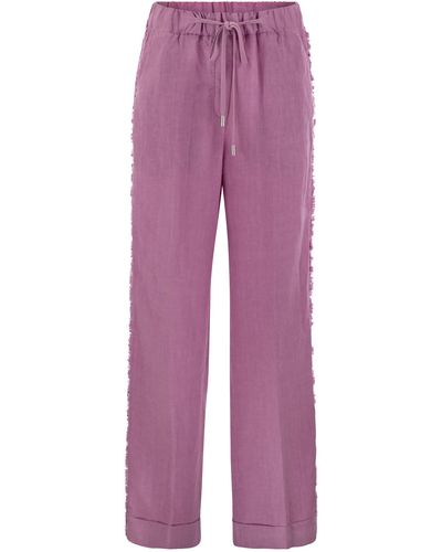 Peserico Linen Trousers With Side Fringes - Purple