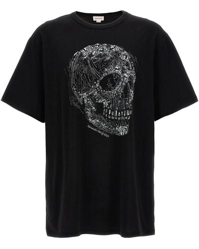 Alexander McQueen Crystal Skull Print Organic Cotton T-shirt - Black