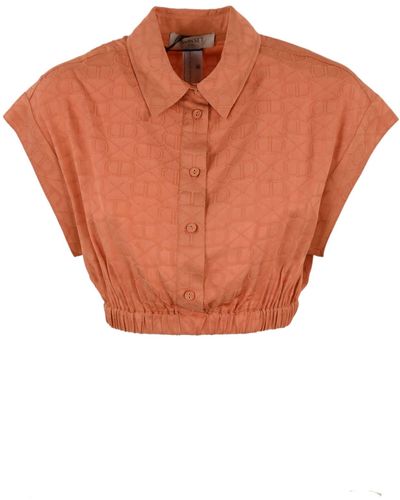Twin Set Cropped Blouse With Oval-T Logo - Orange