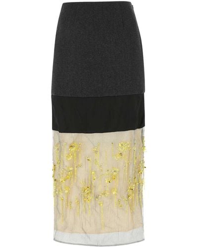 Prada Wool And Mesh Skirt - Multicolour