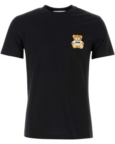 Moschino Logo-Embroidered Crewneck T-Shirt - Black