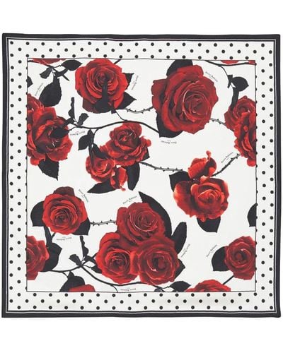 Balmain Rose And Polka-dot Print Scarf - Red