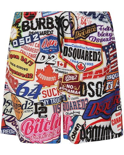 DSquared² All-Over Logo Printed Shorts - Red