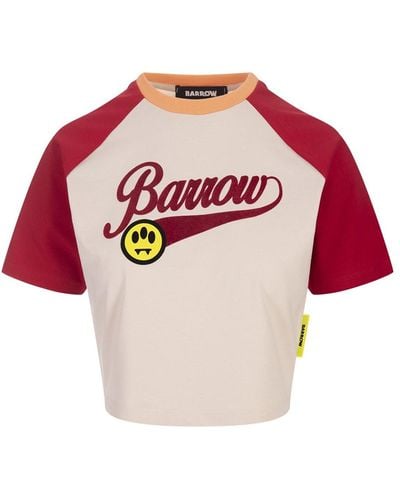 Barrow Color Block Crop T-Shirt With Signature - Red