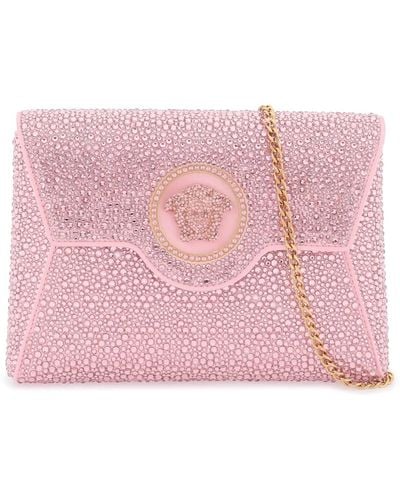 Versace La Medusa Envelope Clutch With Crystals - Pink