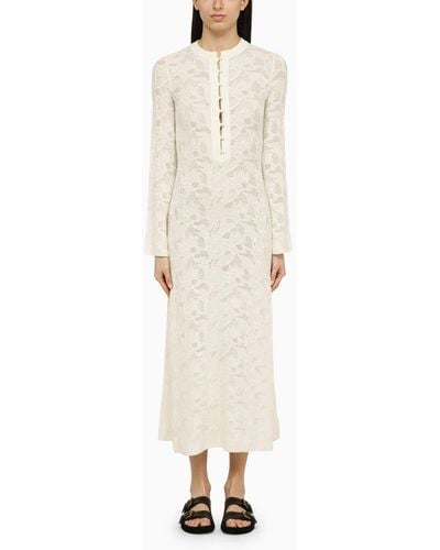 Chloé Wool And Silk Dress With Embroidery - Natural